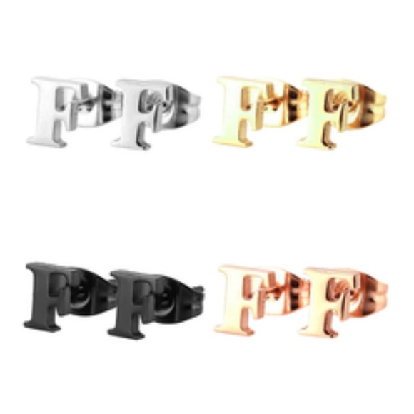 Sterling Forever 'F' Initial Stud Earrings - Picture 1 of 8